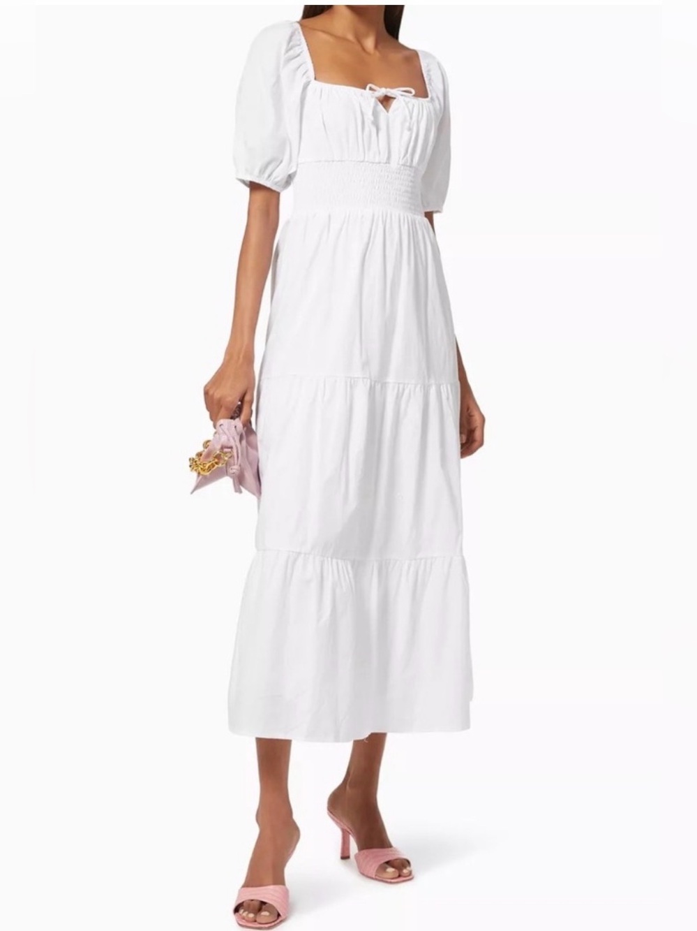 NWOT - Faithfull the Brand Rene Smocked Midi Dress - Plain White